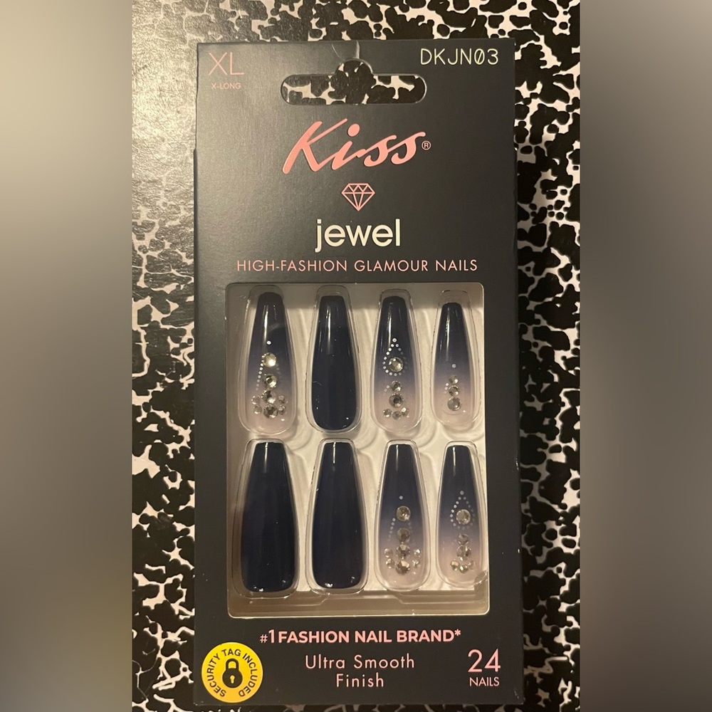 Kiss Jewel Navy Glam Nails with Silver Accents